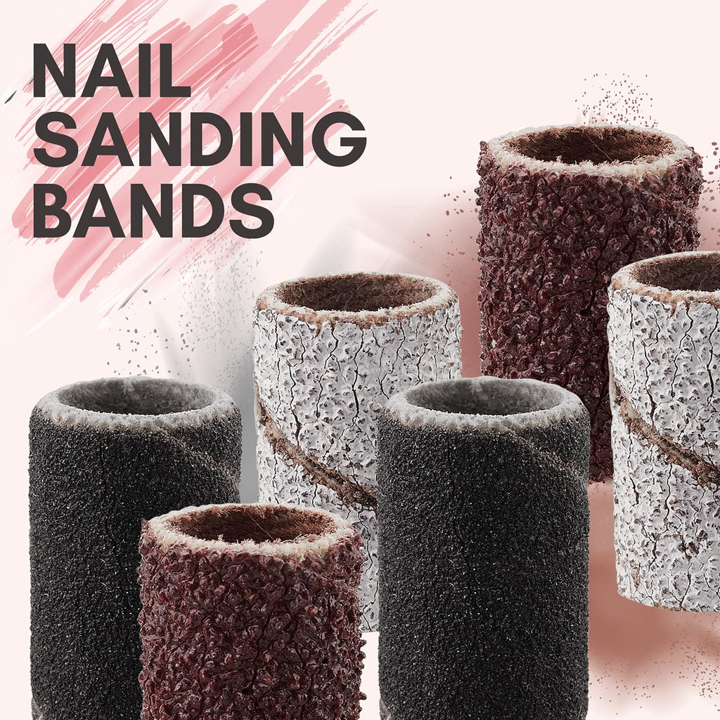 Makartt Nail Drill Bits Sanding Bands – 300Pcs, 80/150/240 Grits (Brown, Zebra, Black) for Acrylic & Gel Nails