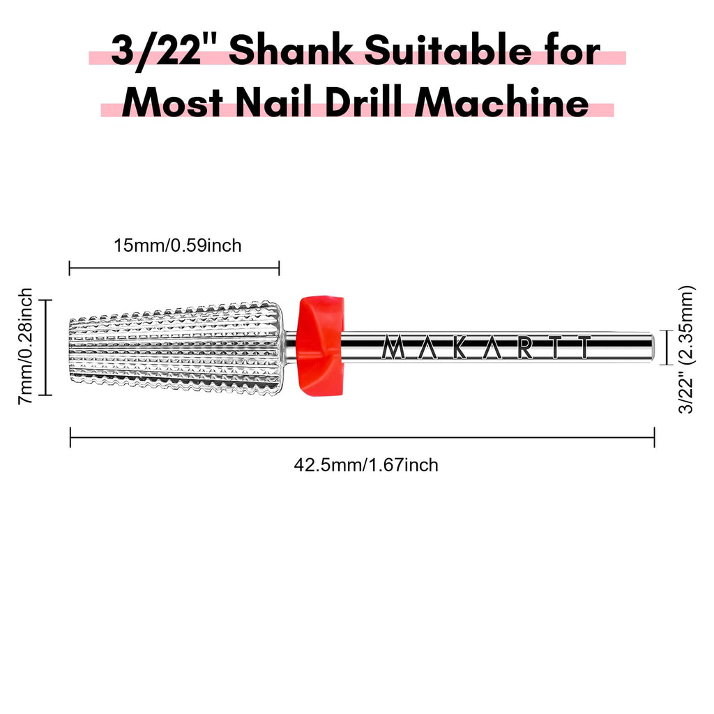 Makartt 5 in 1 Nail Drill Bits – 3/32 shank Tungsten Carbide tapered bits, Fine Grade, Silver