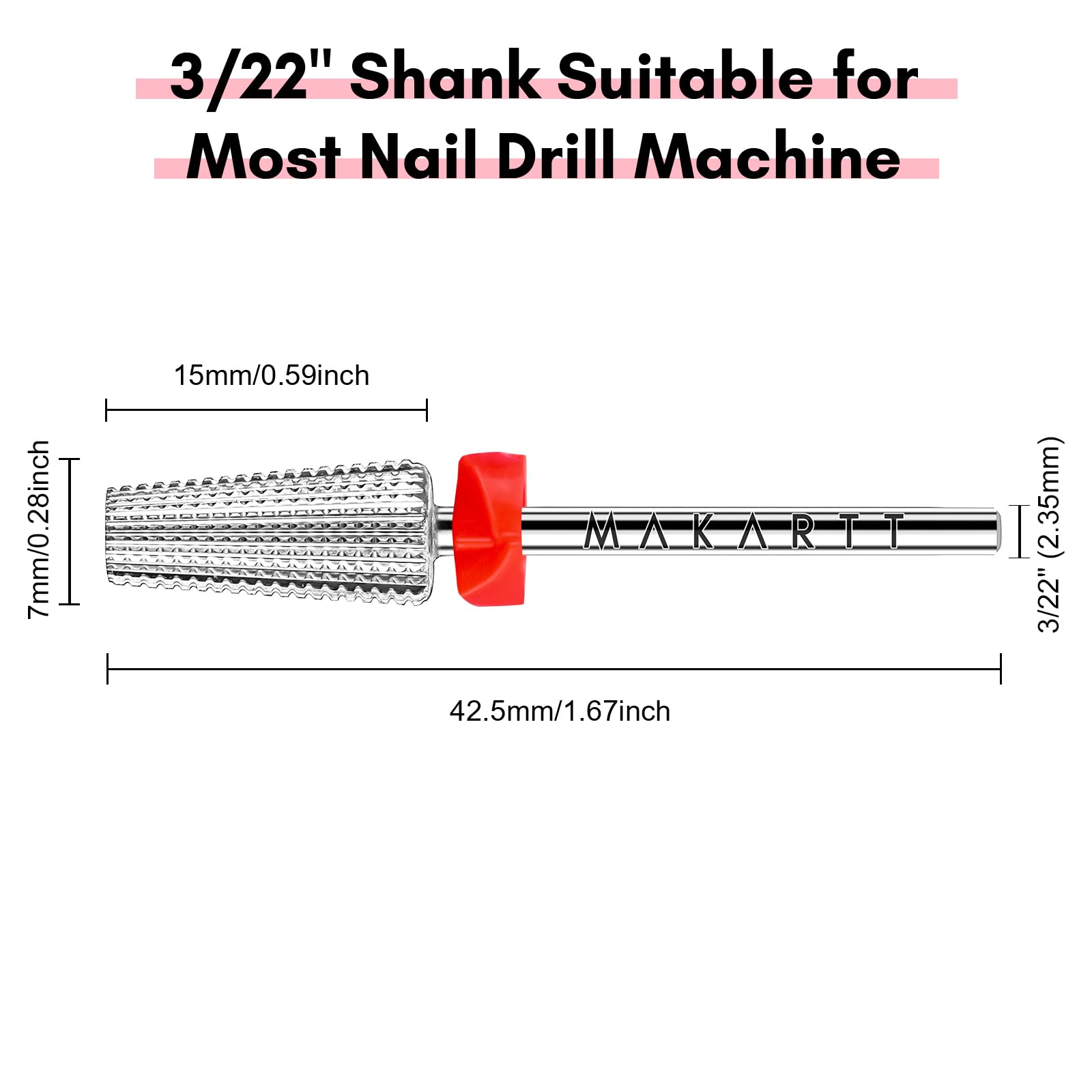 Makartt 5 in 1 Nail Drill Bits – 3/32 shank Tungsten Carbide tapered bits, Fine Grade, Silver