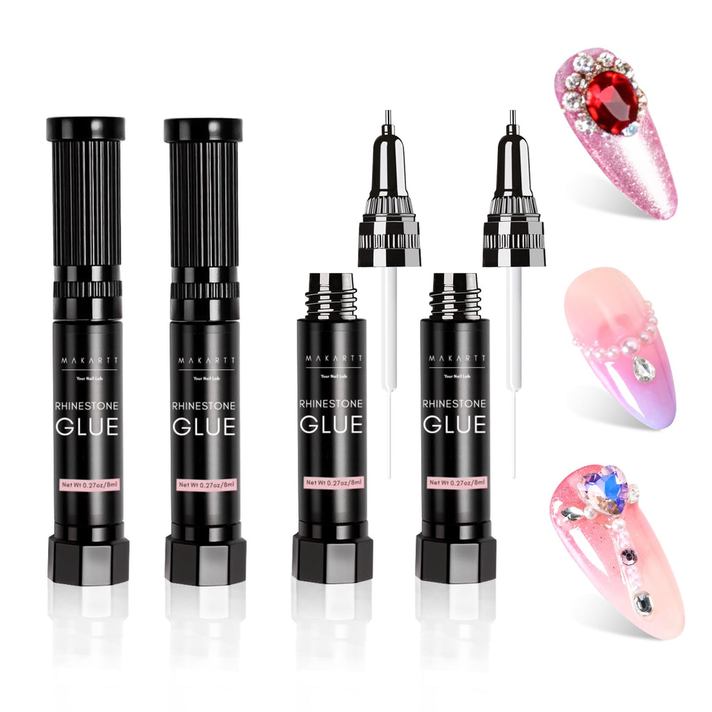 Makartt Nail Rhinestone Glue Gel – Dual-Head Applicator, Strong Adhesive, 8ml x4