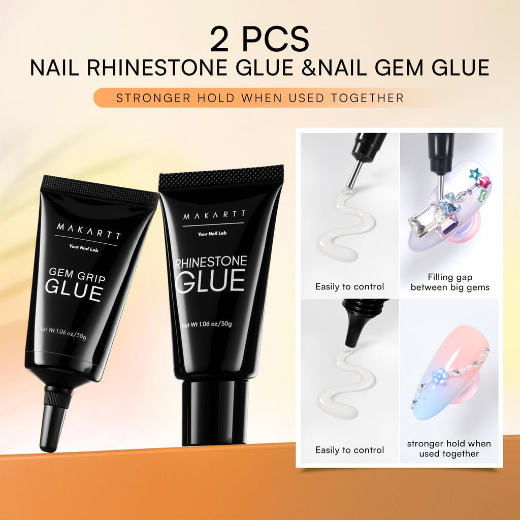Makartt Nail Rhinestone Glue Gel Set (60g) – 2-Pack, Dual Viscosity for 3D Nail Art