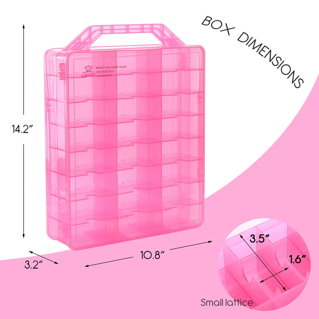Makartt Nail Polish Organizer – Pink Acrylic Case for 48 Bottles with 8 Adjustable Dividers | Space-Saving