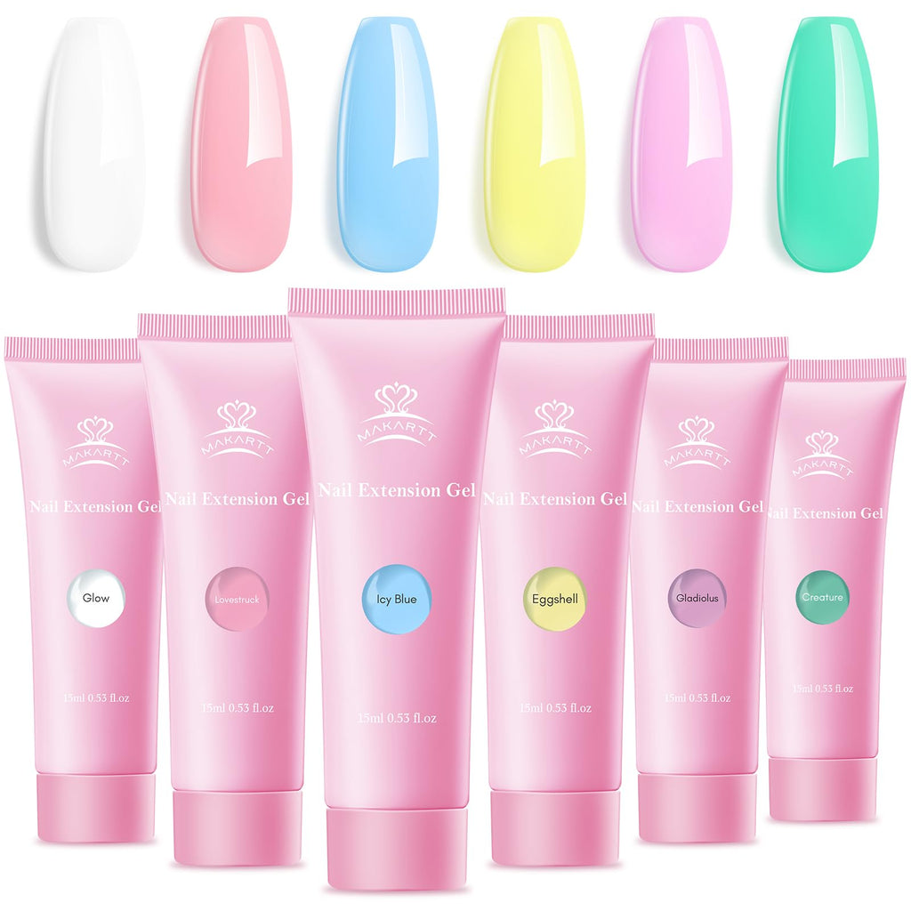 Makartt Poly Nail Gel Set – 6 Pastel Builder Gels for Extensions & Overlays | 15ml