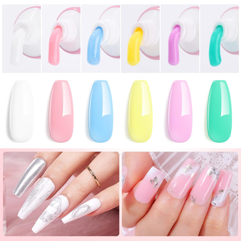 Makartt Poly Nail Gel Set – 6 Pastel Builder Gels for Extensions & Overlays | 15ml