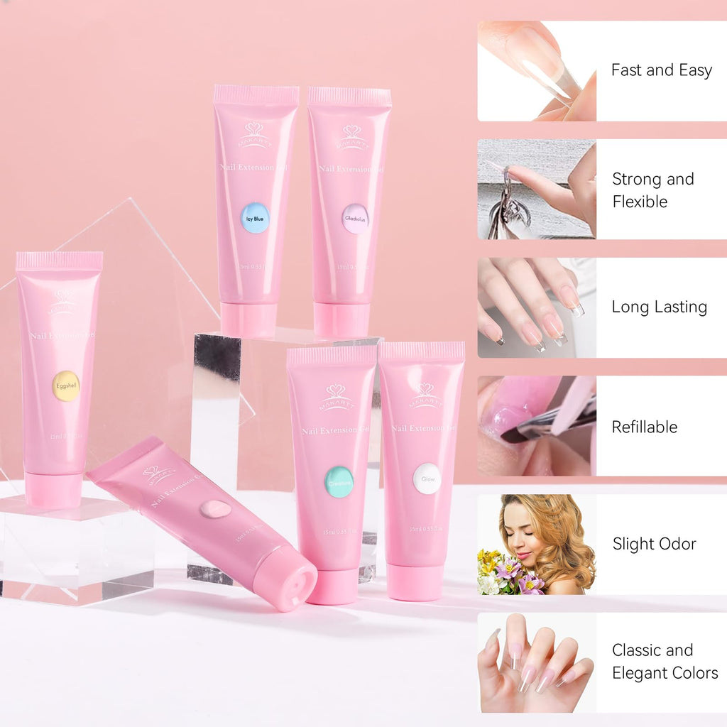 Makartt Poly Nail Gel Set – 6 Pastel Builder Gels for Extensions & Overlays | 15ml