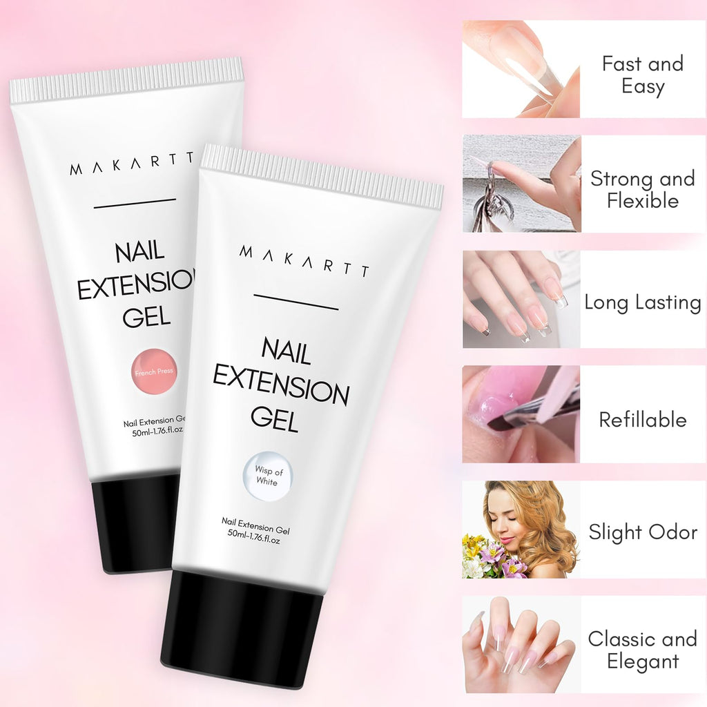 Makartt Poly Nail Gel Set – Milky White & Nude Pink, 50ML Each | Builder Gel for Extensions & Overlays | Long-Lasting Nail Art at Home
