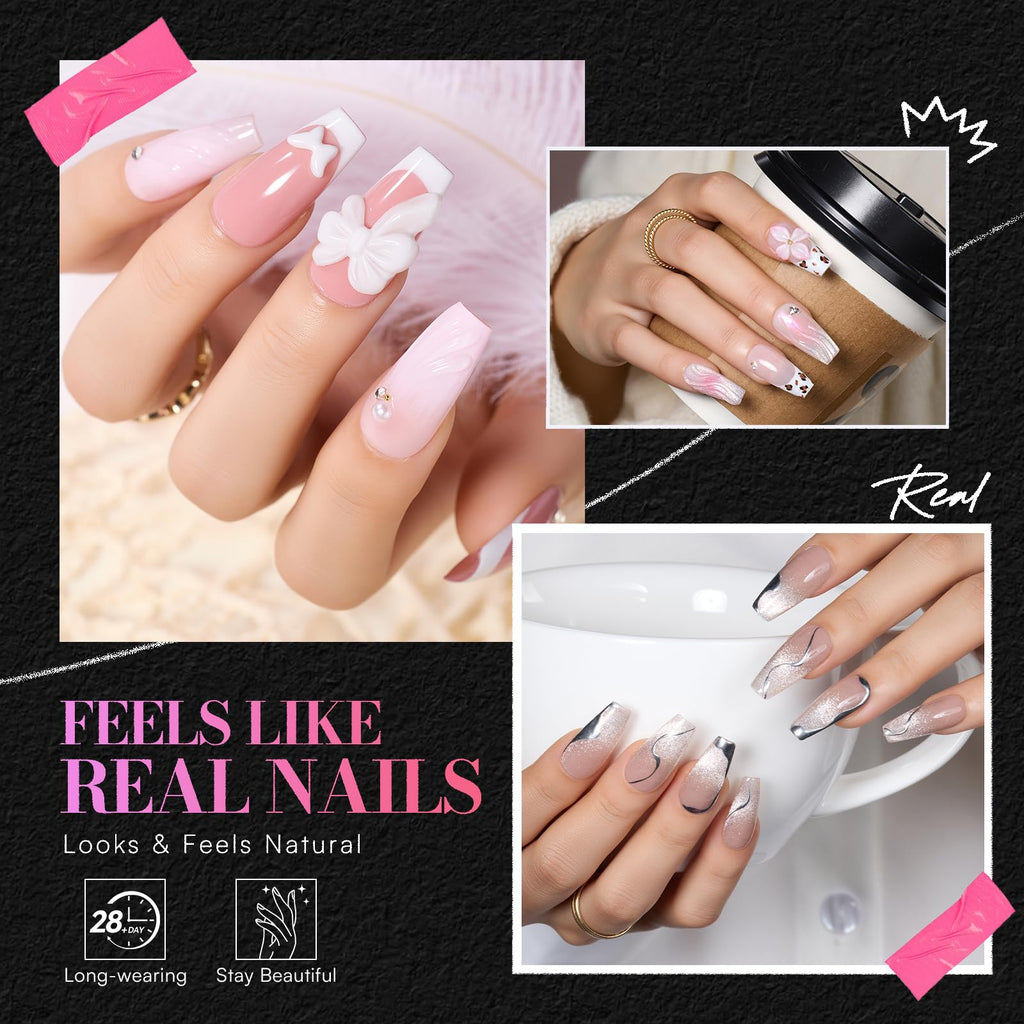 Makartt Medium Coffin Nail Tips – 504 PCS Pre-Etched Clear Nails, 15 Sizes, Half-Matte Finish, Press-On Extensions