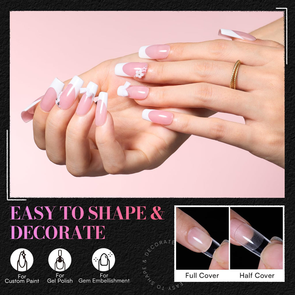 Makartt Medium Square Nail Tips – 504 PCS, 13 Sizes, Clear, Half-Matte
