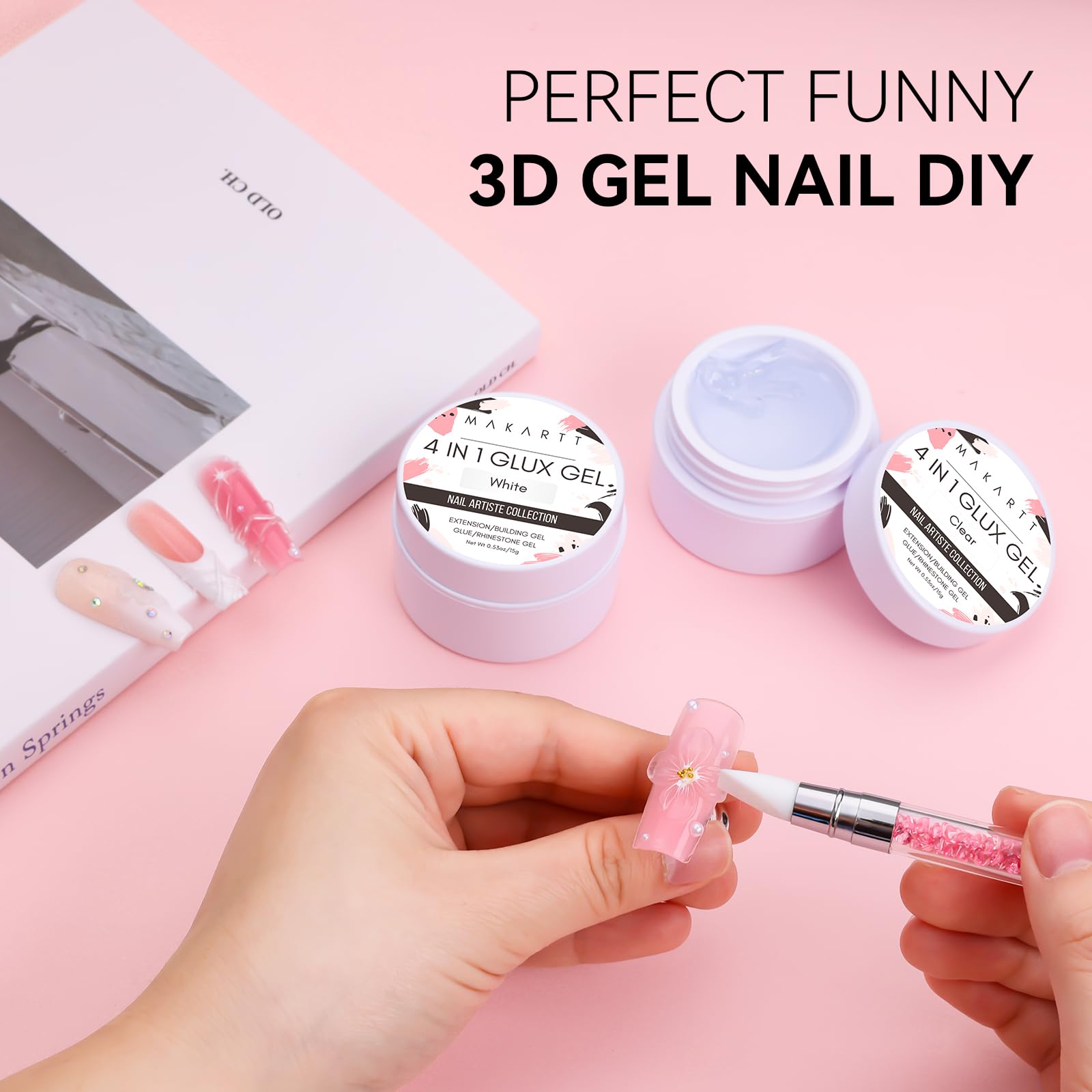 Makartt 3D Gel Nail Art Kit – 4-in-1 Clear & White Solid Gel Builder for 3D Sculpting & Extensions