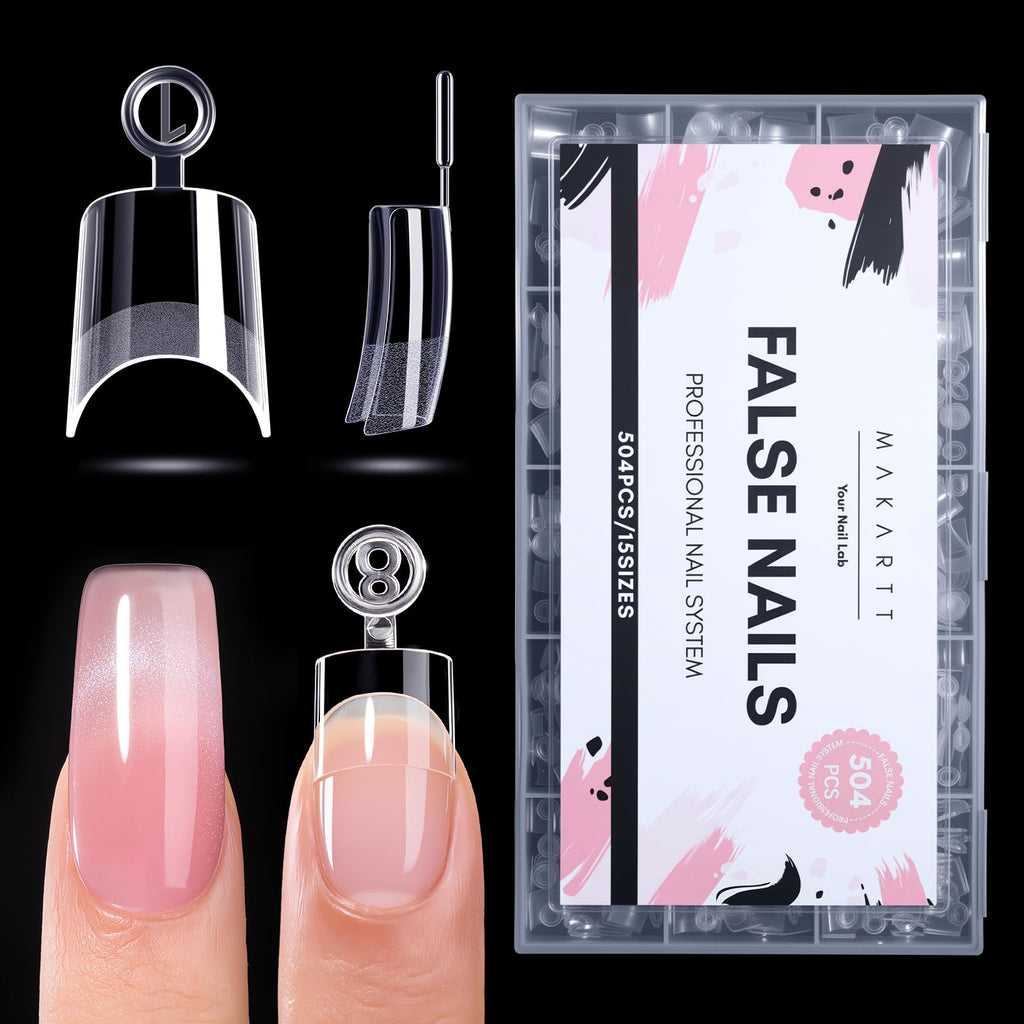 Makartt Short Square Nail Tips – 504 PCS Half-Cover Acrylic Tips, 15 Sizes, Easy DIY Manicure