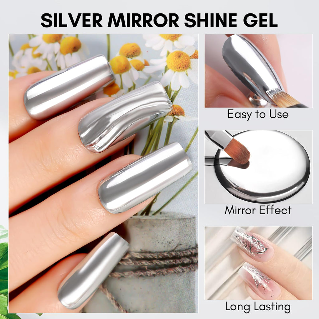 Makartt Mirror Shine Gel 8ml – Silver Chrome Nail Gel for 3D Art & French Tips