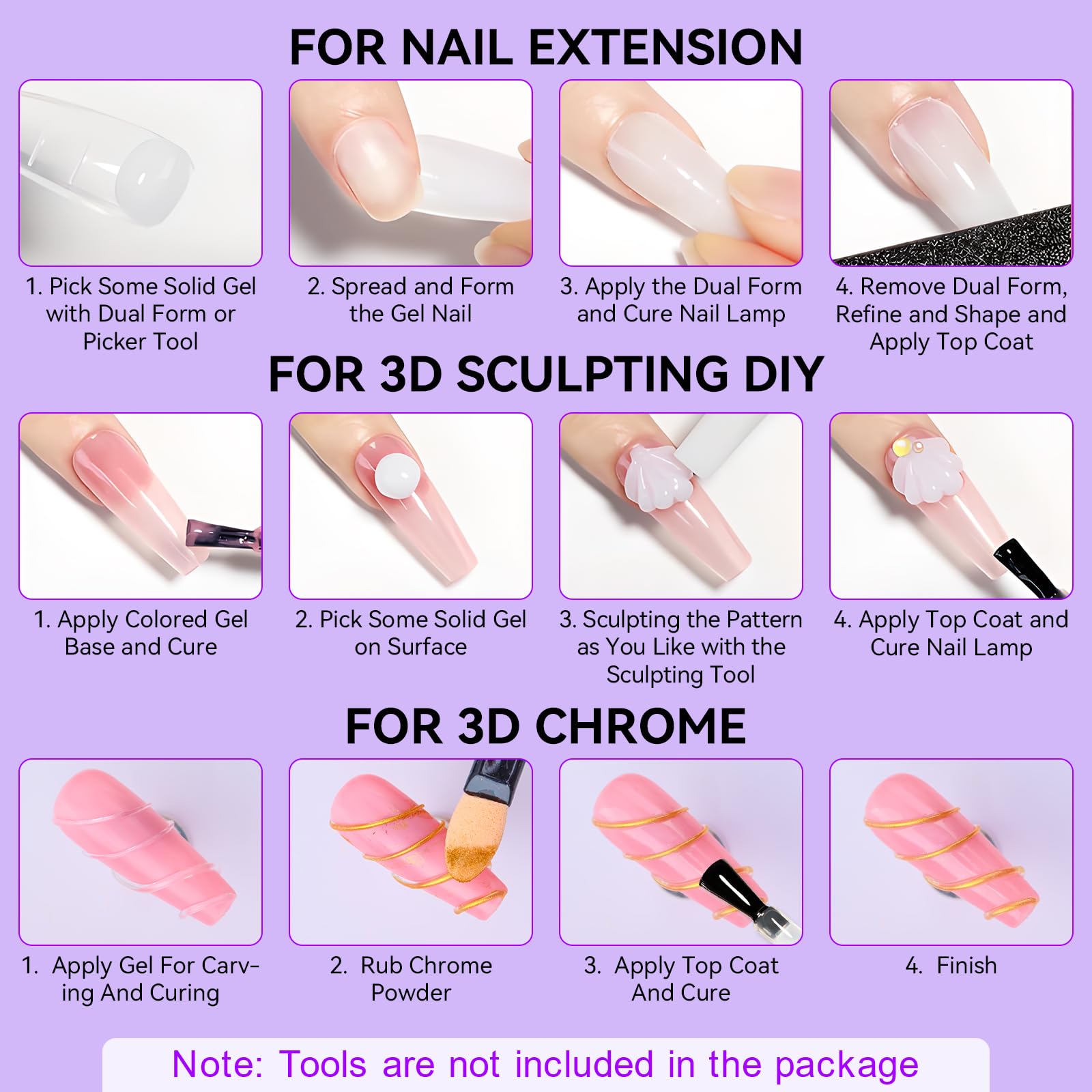 Makartt 3D Gel Nail Art – 4-in-1 Solid Builder Gel for Extensions (White & Dusty Pink)