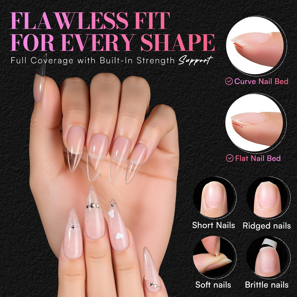 Makartt Medium Stiletto Almond Nail Tips – 504 Pcs, 15 Sizes, Pre-Etched, Clear Full-Cover