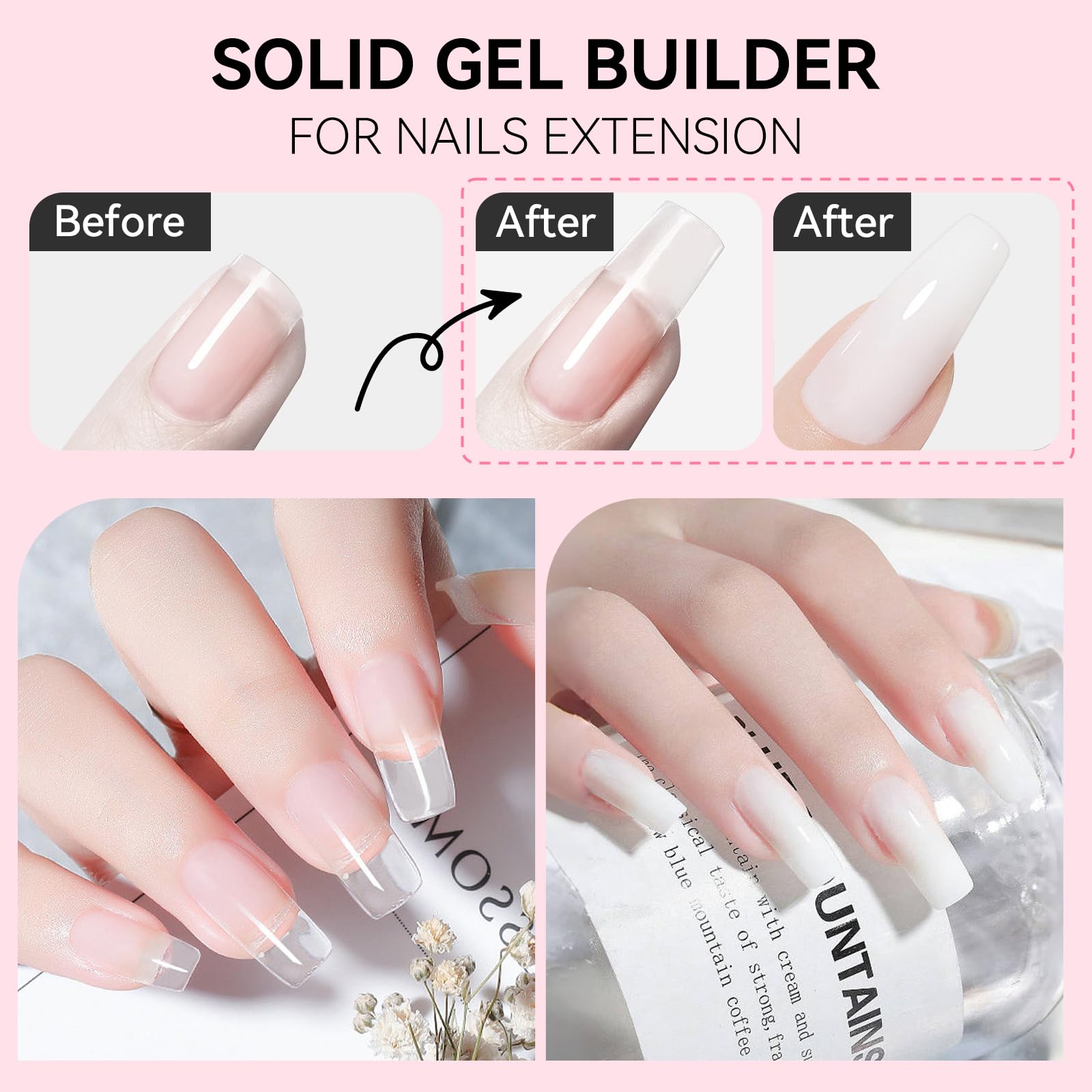 Makartt 3D Gel Nail Art Kit – 4-in-1 Clear & White Solid Gel Builder for 3D Sculpting & Extensions