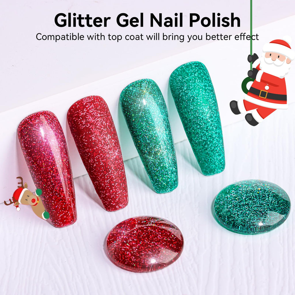 Makartt Christmas Glitter Gel Nail Polish Set – 2x15ml Shimmer Red & Green