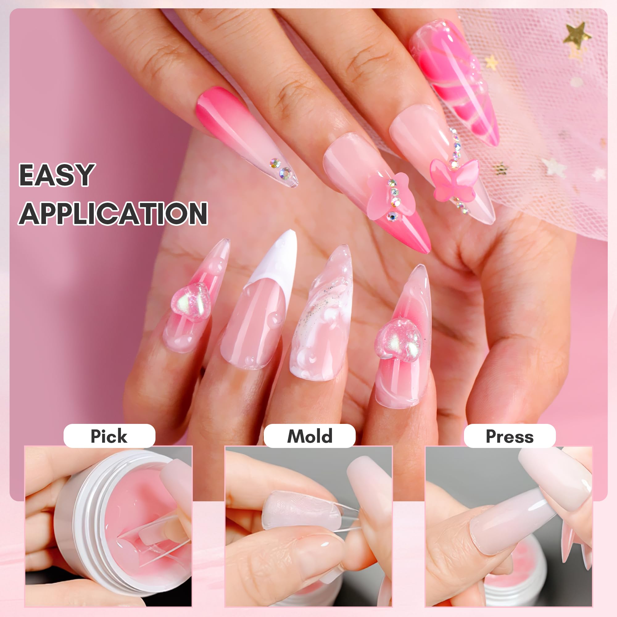 Makartt 3D Sculpting Gel Starter Kit – 4 Colors (Clear + 3 Nude), Floral Molds, Multi-Use Builder Gel