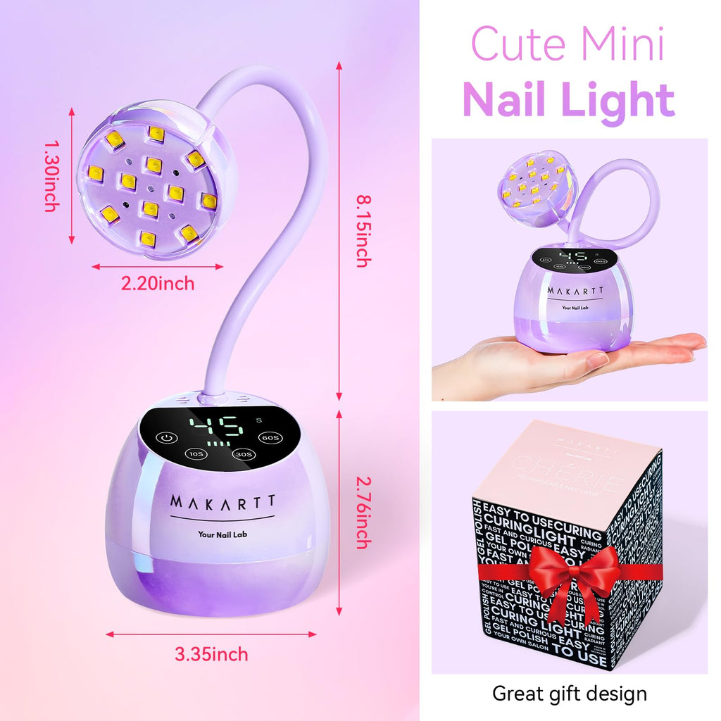 Makartt UV LED Nail Lamp – Gooseneck Cordless Nail Dryer for Gel Nails, 39mW/cm² (Glazed Purple)