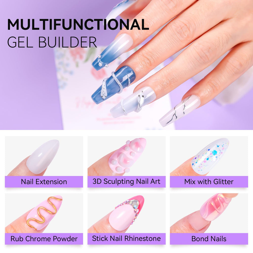Makartt 3D Gel Nail Art – 4-in-1 Solid Builder Gel for Extensions (White & Dusty Pink)