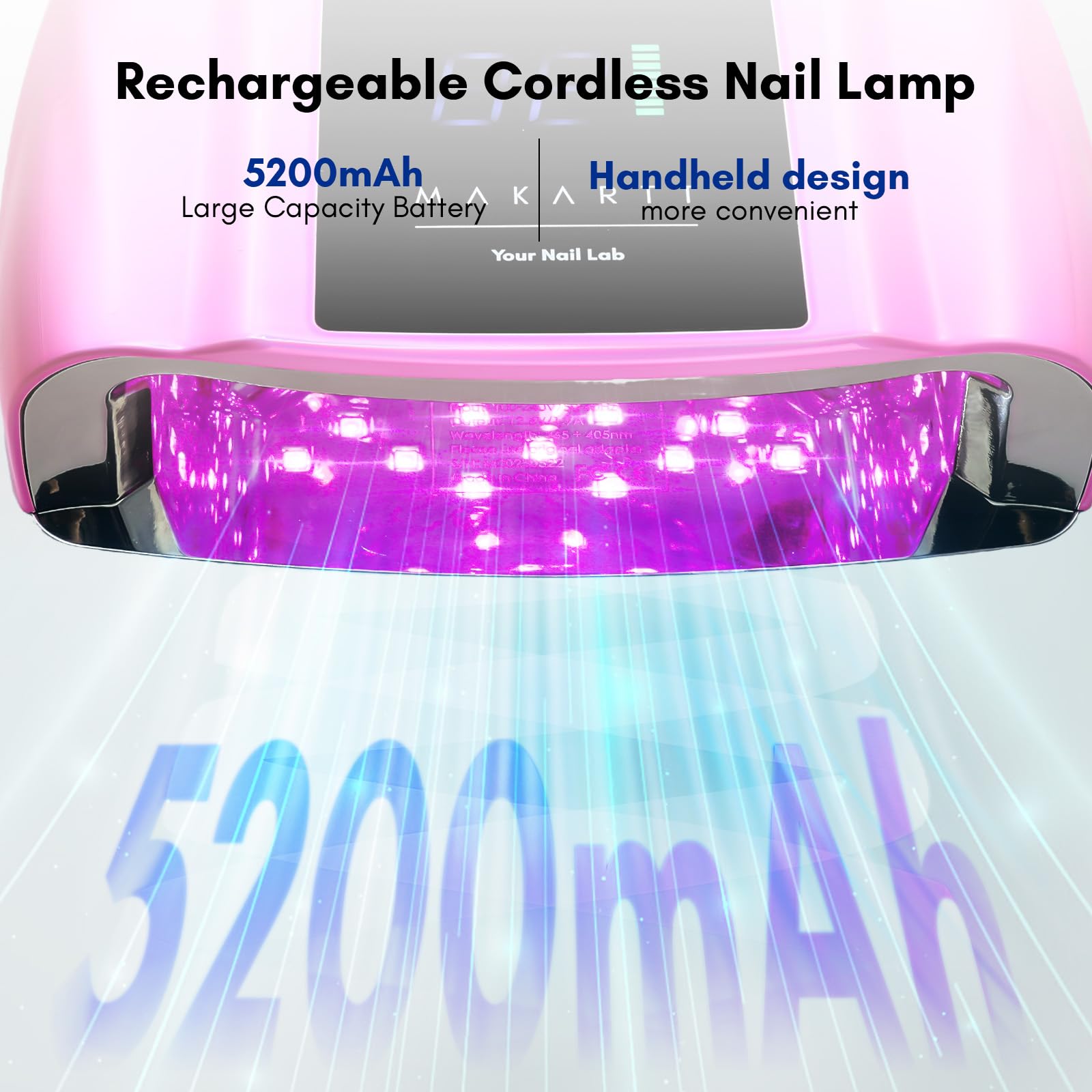 Makartt UV LED Nail Lamp – 35W Fast Curing, Cordless Rechargeable, 42 Beads, LCD Touchscreen (Gradient Pink)