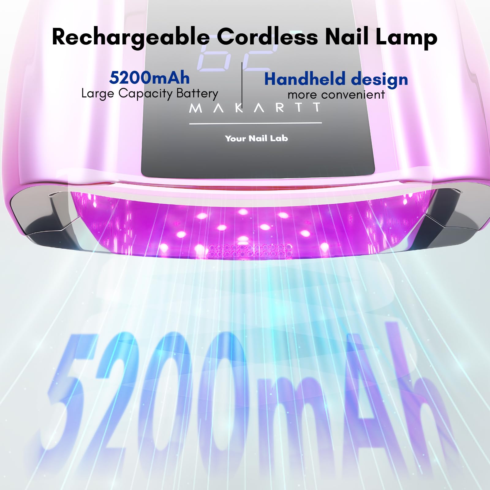 Makartt UV LED Nail Lamp – Fast Ciring, Cordless, 42 Beads, 4 Timers, LCD Touchscreen (Gradient Purple)