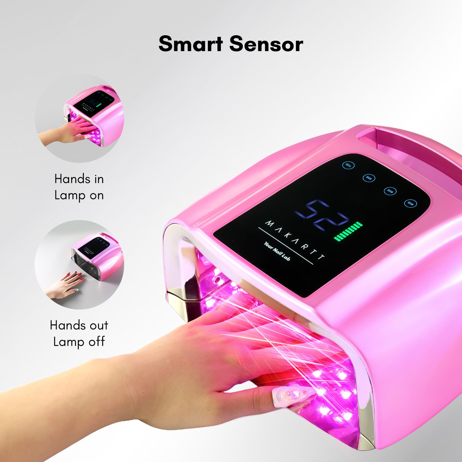 Makartt UV LED Nail Lamp – 35W Fast Curing, Cordless Rechargeable, 42 Beads, LCD Touchscreen (Gradient Pink)