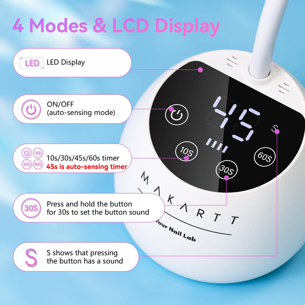 Makartt UV LED Nail Lamp Gooseneck | Cordless USB, 39mW/cm², Auto Sensor