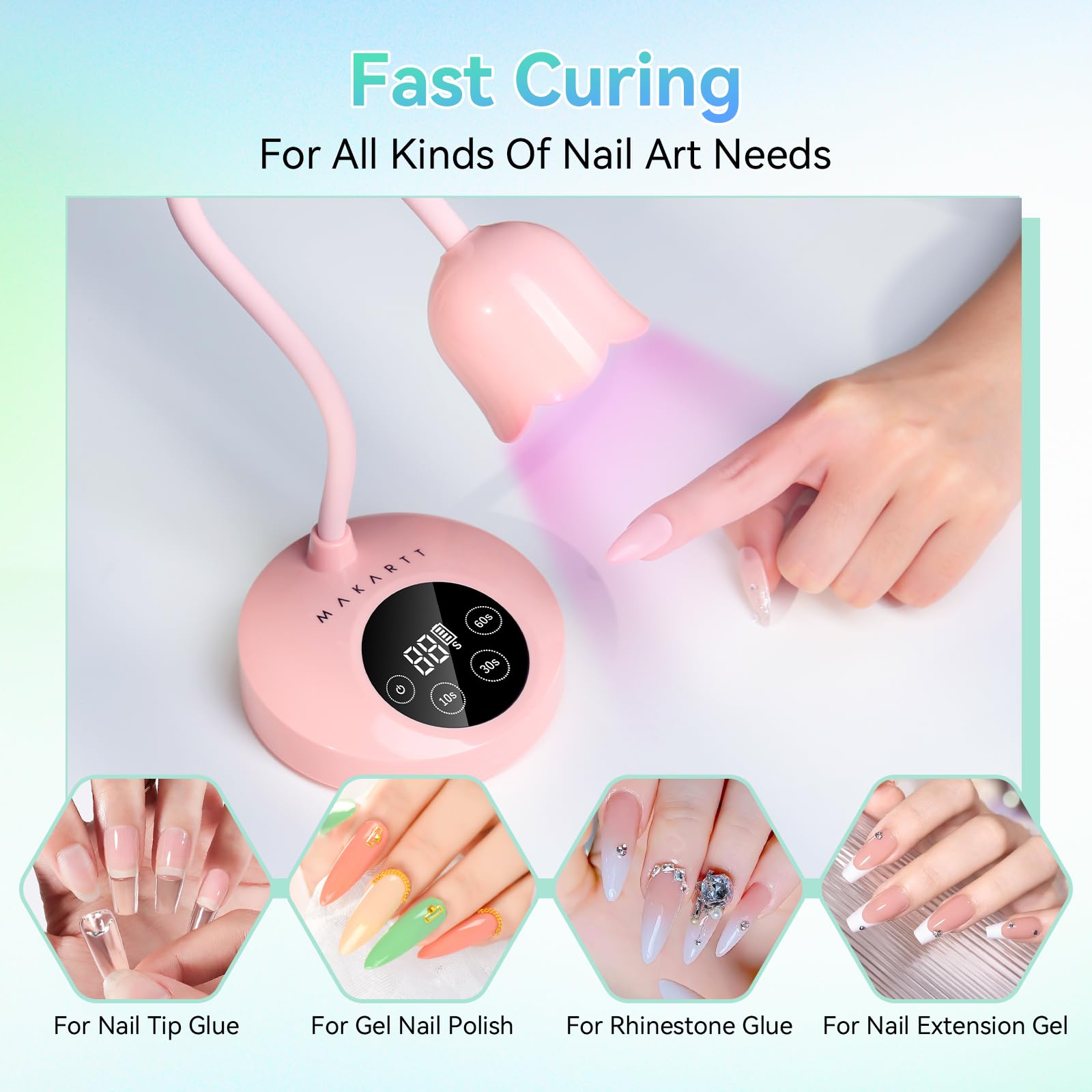 Makartt UV Nail Lamp Pink | Fast Gel Nail Curing, 4 Timers, Auto Sensor, 1800mAh