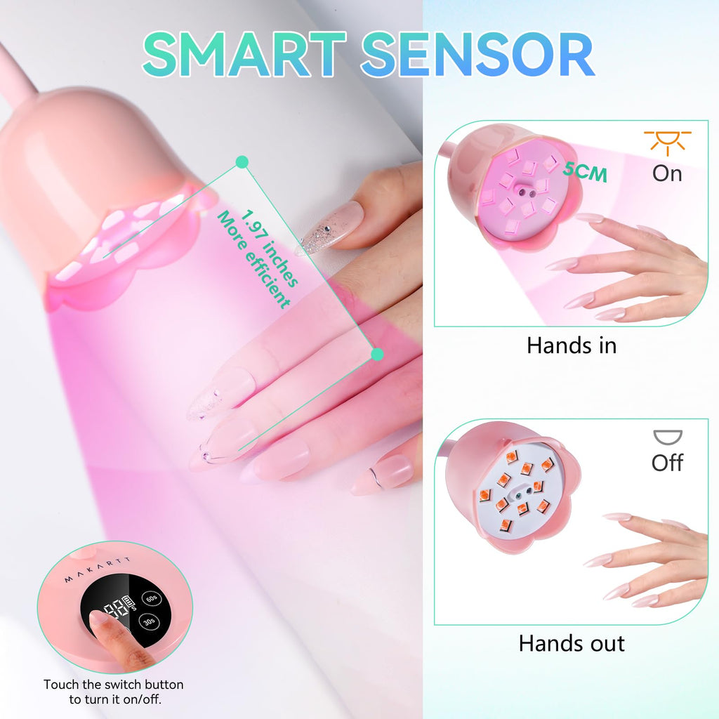 Makartt UV Nail Lamp Pink | Fast Gel Nail Curing, 4 Timers, Auto Sensor, 1800mAh