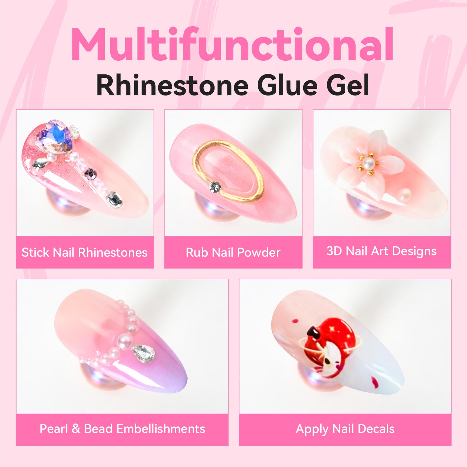 Makartt Nail Rhinestone Glue Gel – Dual-Head Applicator, Strong Adhesive, 8ml x4