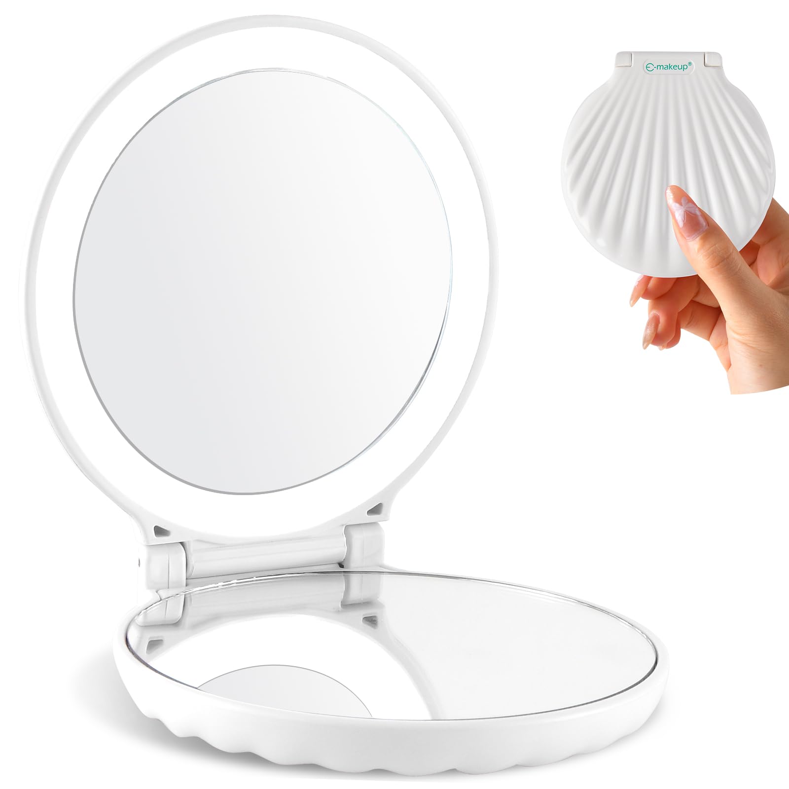 Makefango Compact Makeup Mirror with Lights - 3.5-inch, 2-Sided, 2X/10X Magnification, Portable & Lightweight