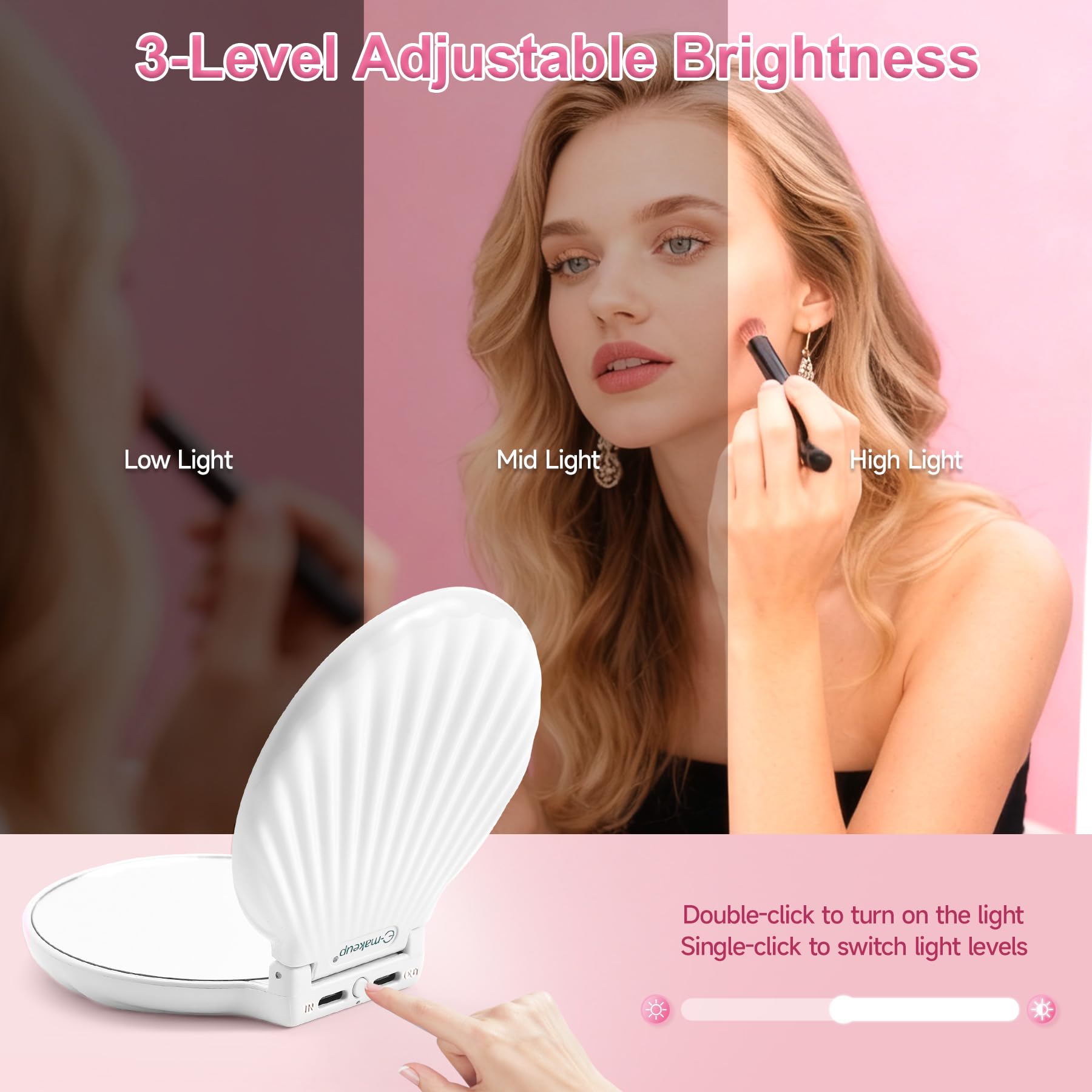 Makefango Compact Makeup Mirror with Lights - 3.5-inch, 2-Sided, 2X/10X Magnification, Portable & Lightweight