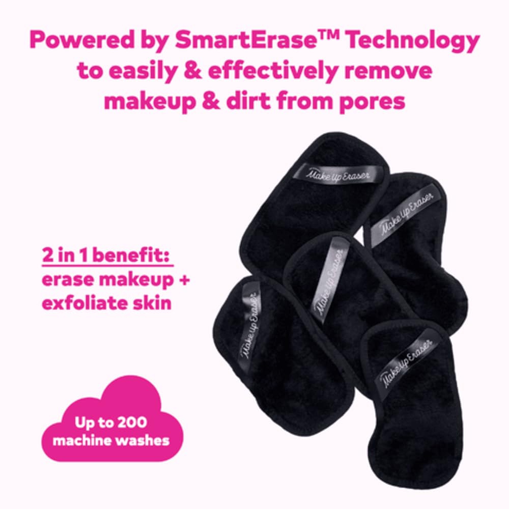 MakeUp Eraser Mini Pro 5-Pack – Remove All Makeup With Just Water (Chic Black)