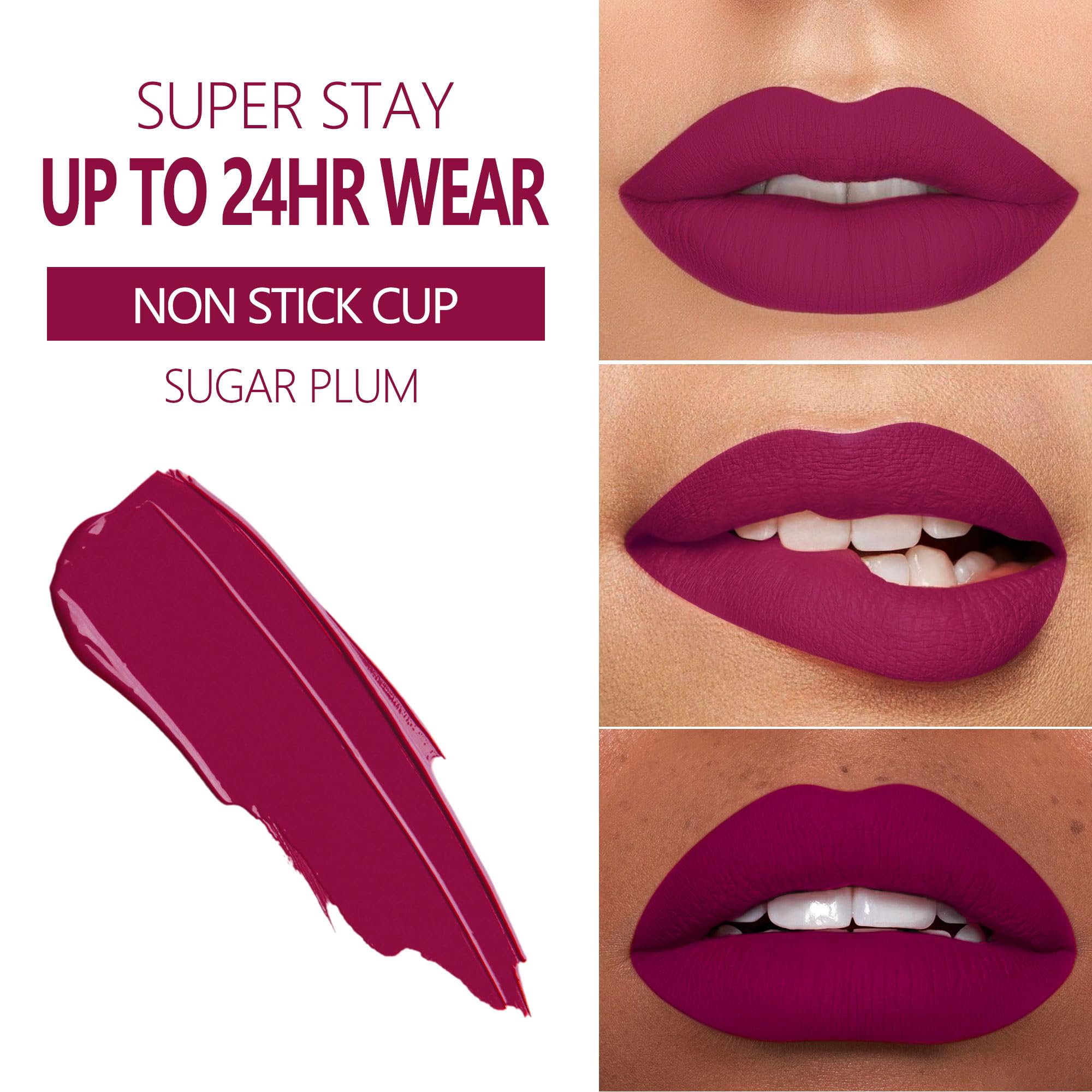 MAKI YIKA 3Pcs Matte Lipstick Set – Long-Lasting, Non-Transfer (Purple, Plum, Pink)
