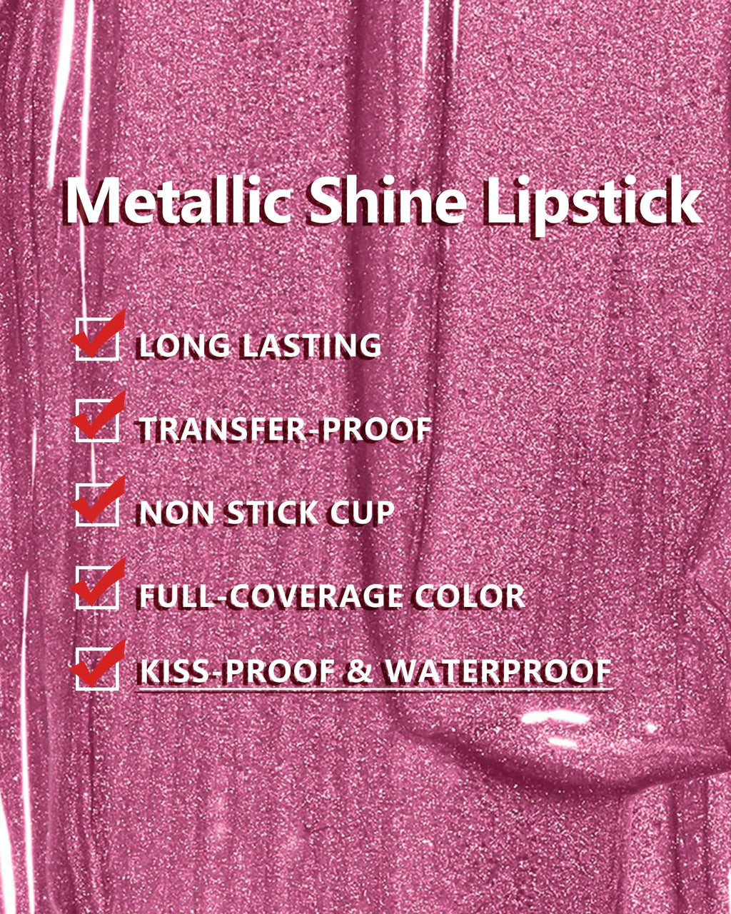 MAKI YIKA 3Pc Metallic Lipstick Set – Long-Lasting, Transfer-Proof High Shine Lipstick in Hot Pink, Red & Brown