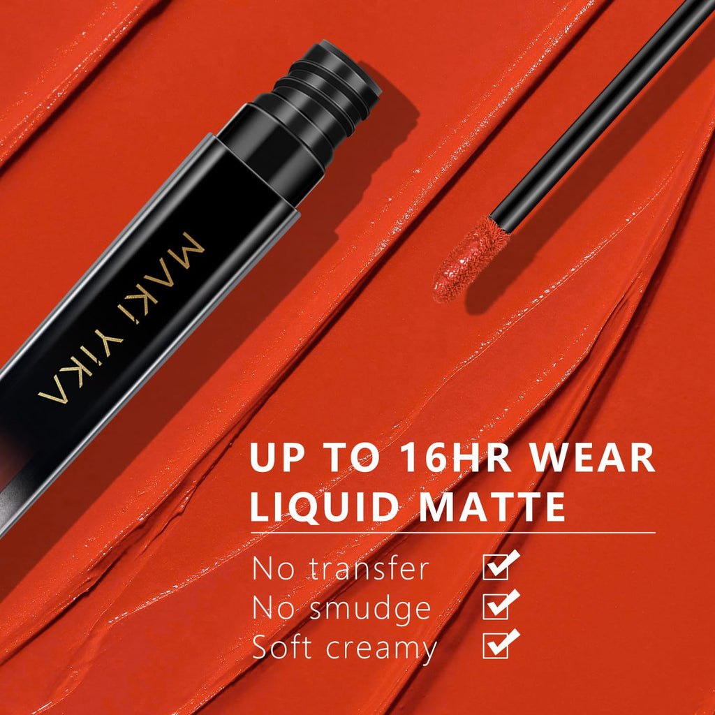 MAKI YIKA 3Pcs Matte Lipstick Set – Red, Nude & Orange; Long-Lasting, Transfer-Proof, Smudge-Resistant