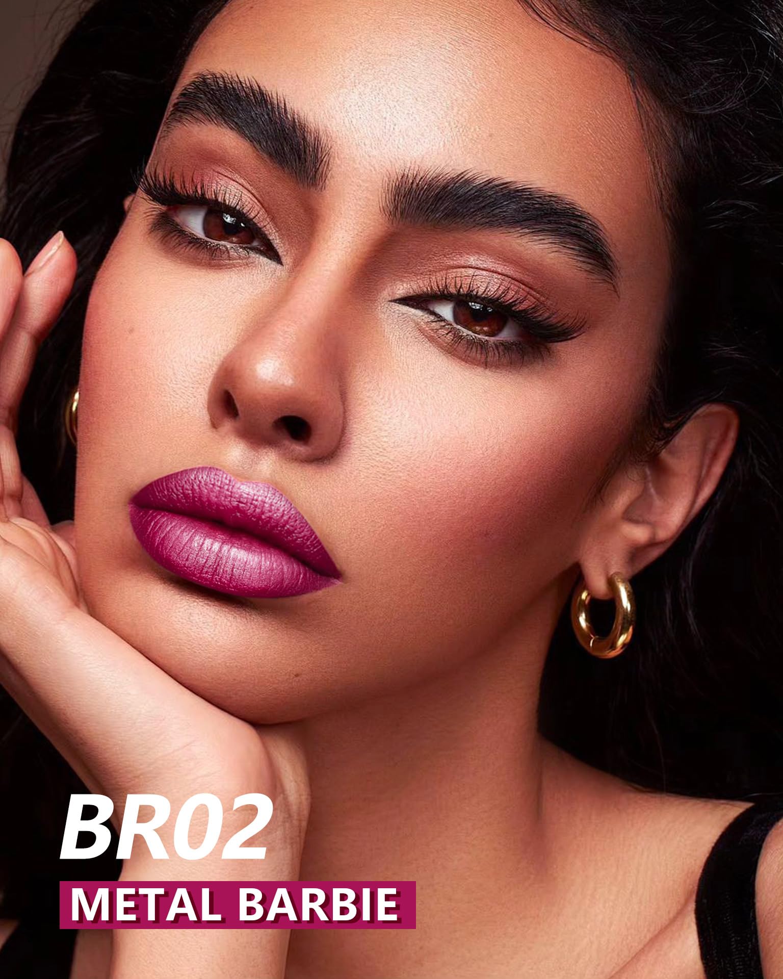 MAKI YIKA 3Pc Metallic Lipstick Set – Long-Lasting, Transfer-Proof High Shine Lipstick in Hot Pink, Red & Brown