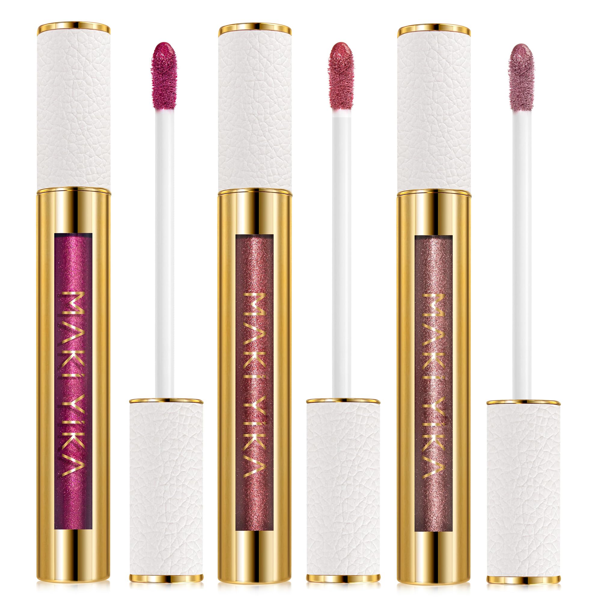 MAKI YIKA 3Pc Metallic Lipstick Set – Long-Lasting, Transfer-Proof High Shine Lipstick in Hot Pink, Red & Brown