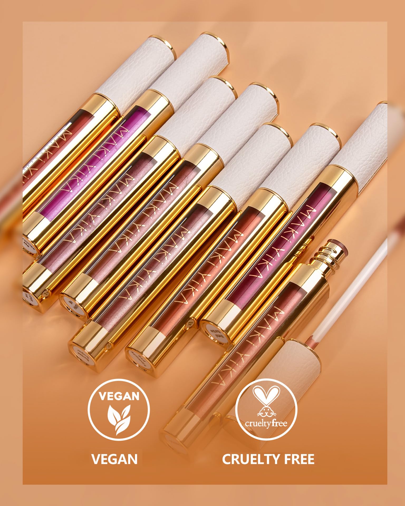 MAKI YIKA 3Pc Metallic Lipstick – Pink Nude Brown High Shine, Long-Lasting Transfer-Proof