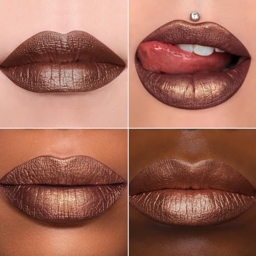MAKI YIKA 3Pc Metallic Lipstick – Pink Nude Brown High Shine, Long-Lasting Transfer-Proof