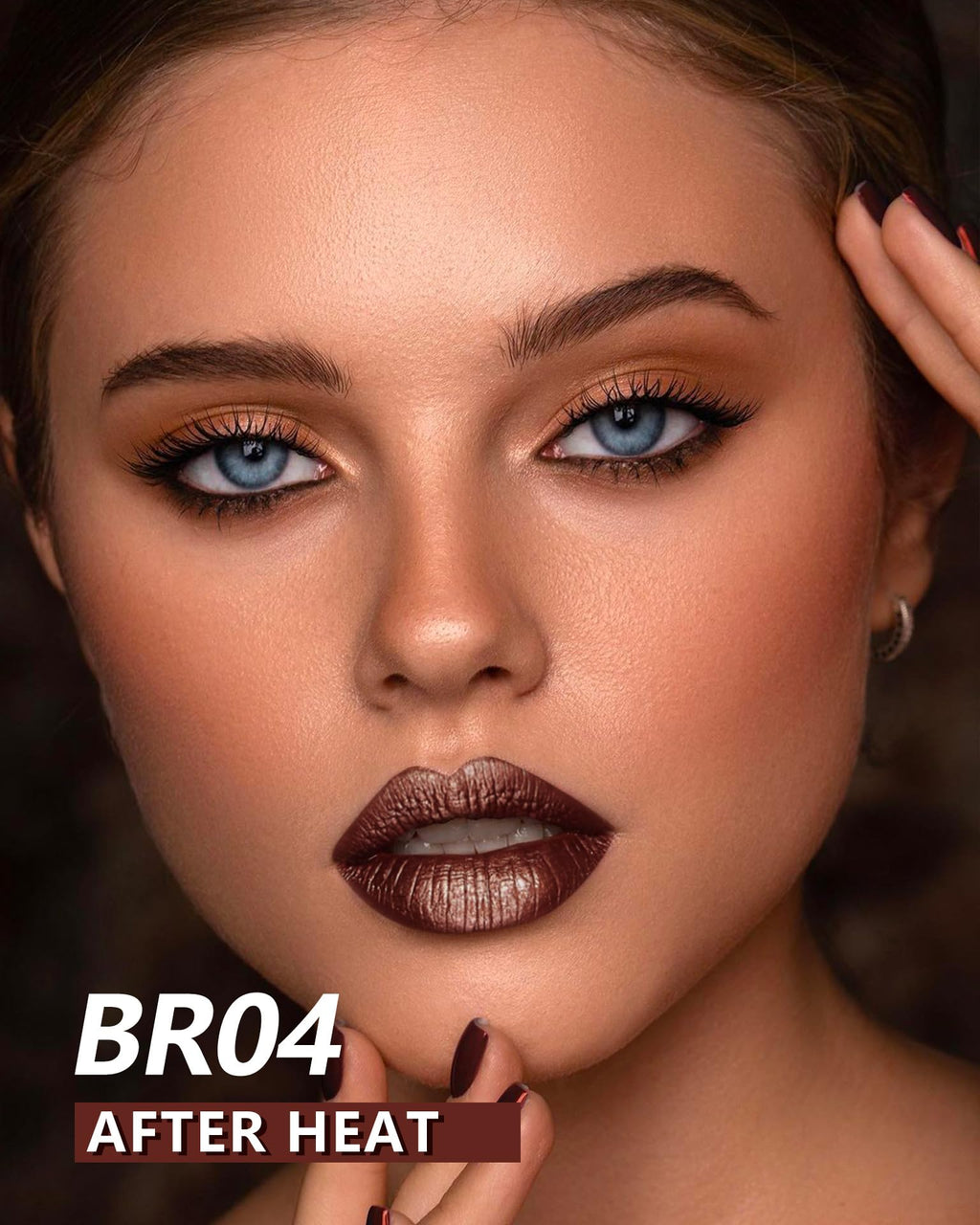 MAKI YIKA 3Pc Metallic Lipstick – Pink Nude Brown High Shine, Long-Lasting Transfer-Proof