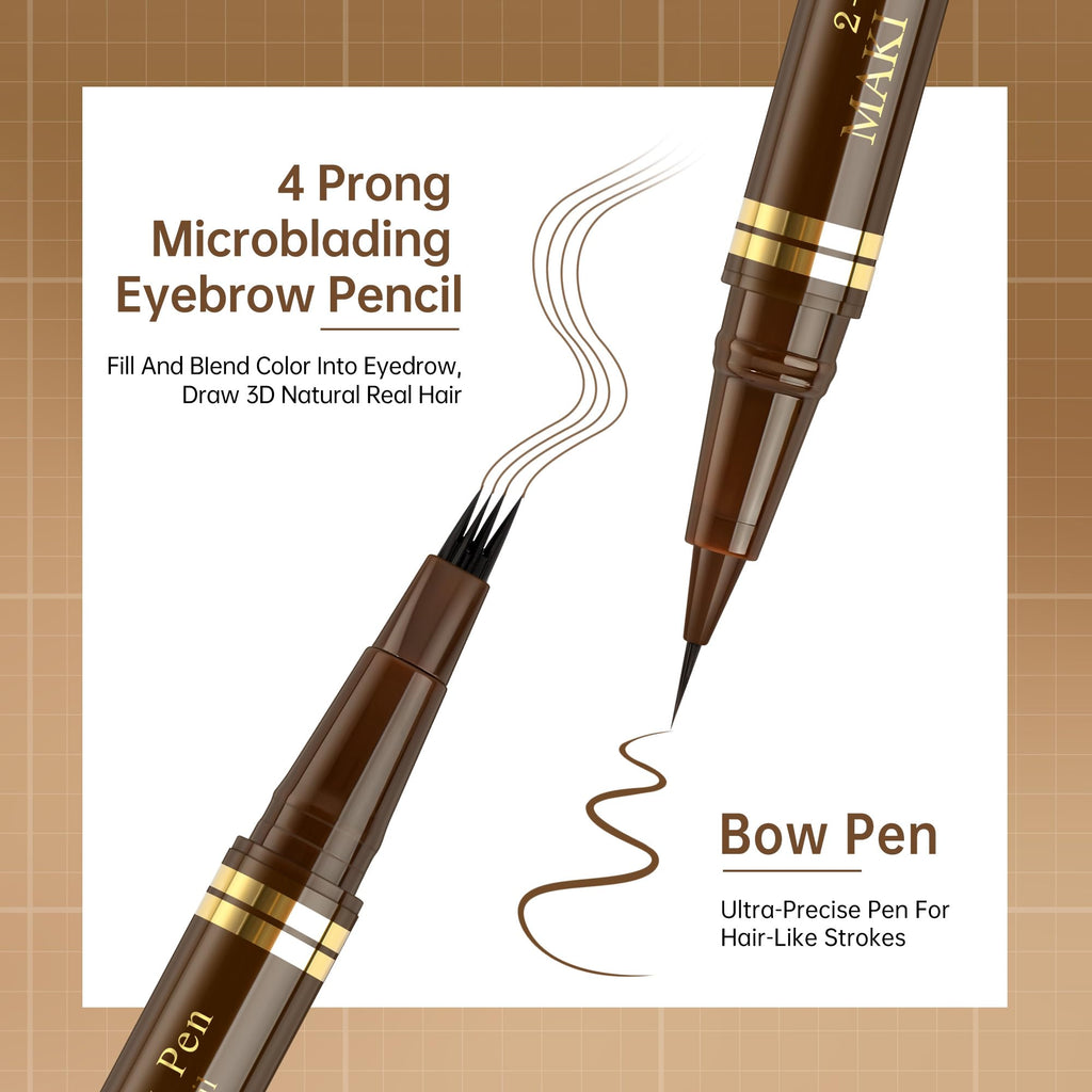 MAKI YIKA Microblading Eyebrow Pencil – Waterproof Dual-Ended Brow Pen with 4-Fork Tip (A-Black)