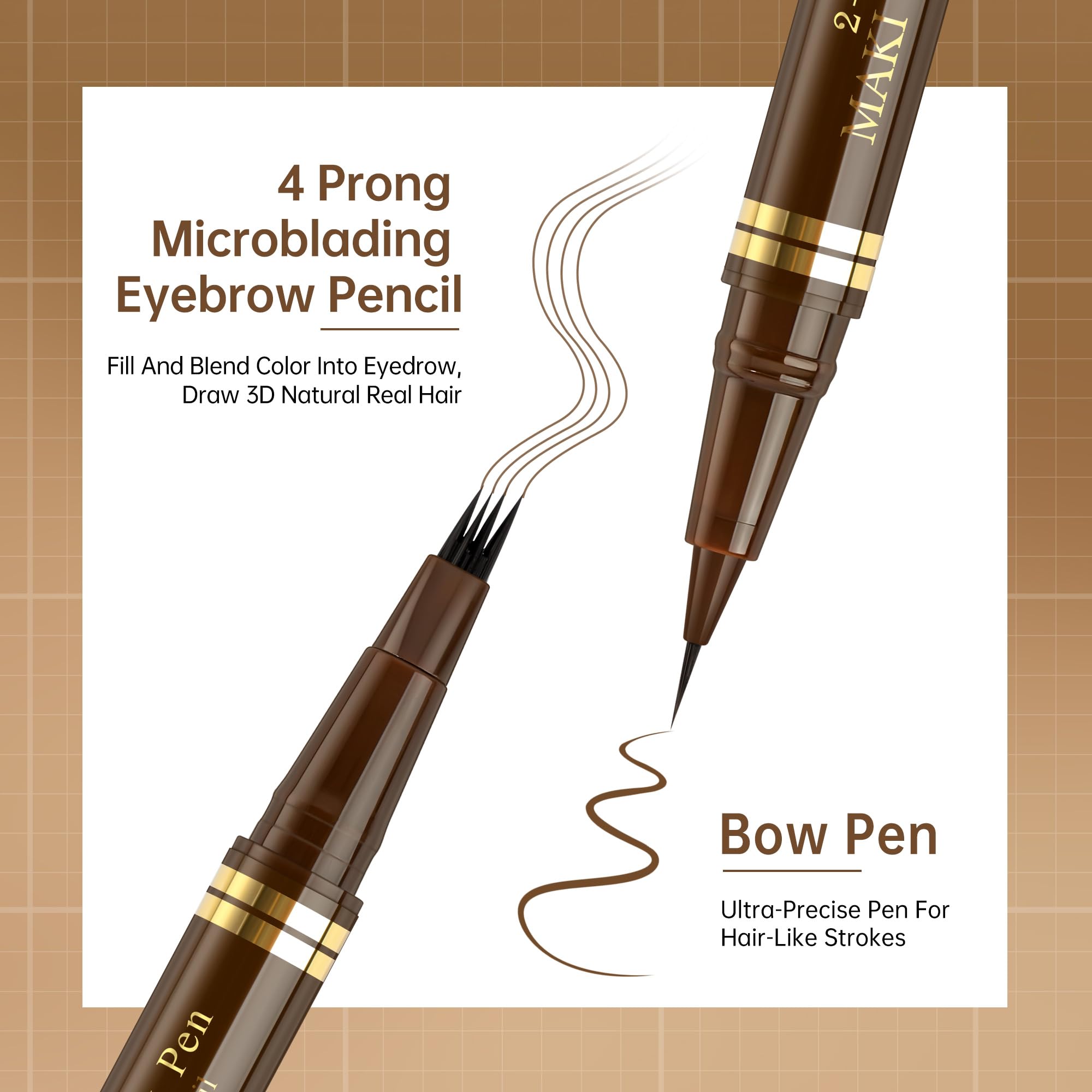 MAKI YIKA Microblading Eyebrow Pencil – Waterproof Dual-Ended Brow Pen with 4-Fork Tip (A-Black)