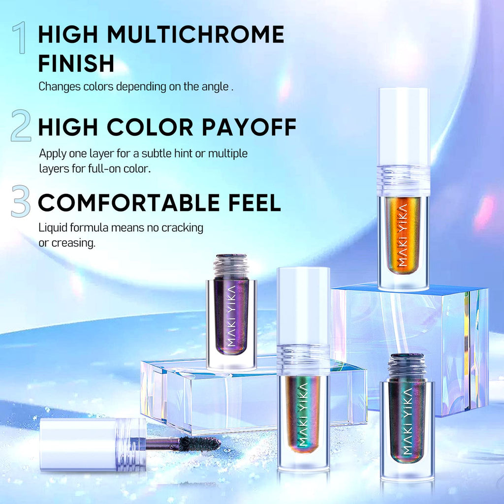 MAKI YIKA 3-Piece Glitter Liquid Eyeshadow – Multichrome Topper, Long-Lasting, Vegan & Cruelty-Free