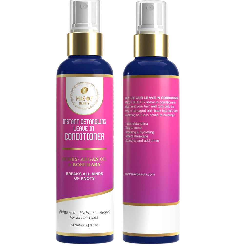 MAKOF BEAUTY Leave-In Conditioner Spray – Instant Detangling, 3-in-1 Anti-Frizz Hydration with Argan Oil & Rosemary, 8 oz