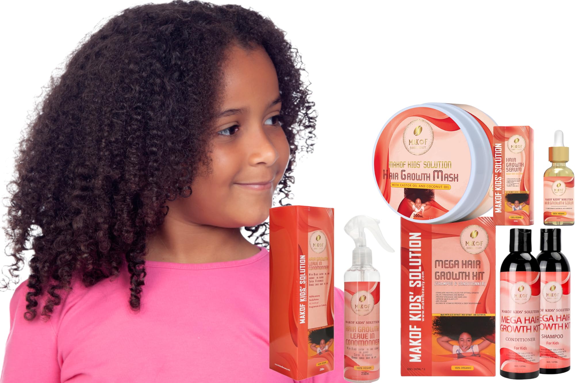 MAKOF Kid’s Hair Growth Set – Gentle Organic Shampoo, Conditioner, Oils, Mask & Leave-in