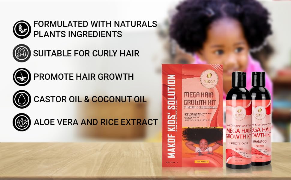 MAKOF Kid’s Hair Growth Set – Gentle Organic Shampoo, Conditioner, Oils, Mask & Leave-in