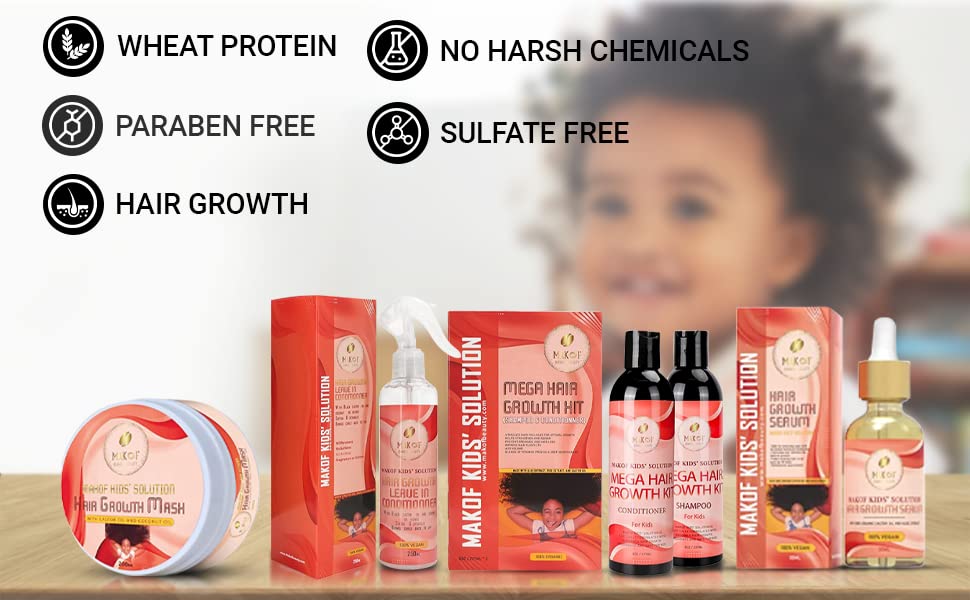 MAKOF Kid’s Hair Growth Set – Gentle Organic Shampoo, Conditioner, Oils, Mask & Leave-in