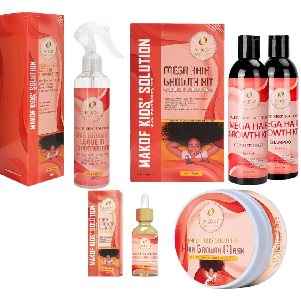 MAKOF Kid’s Hair Growth Set – Gentle Organic Shampoo, Conditioner, Oils, Mask & Leave-in