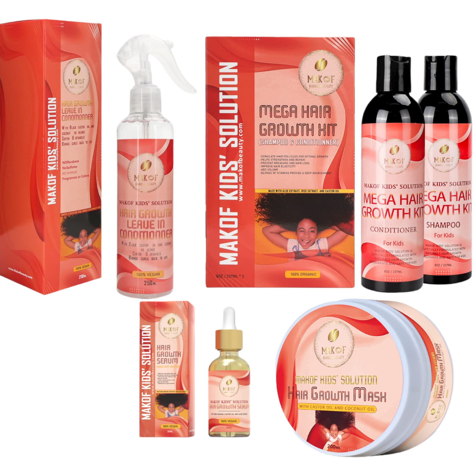 MAKOF Kid’s Hair Growth Set – Gentle Organic Shampoo, Conditioner, Oils, Mask & Leave-in