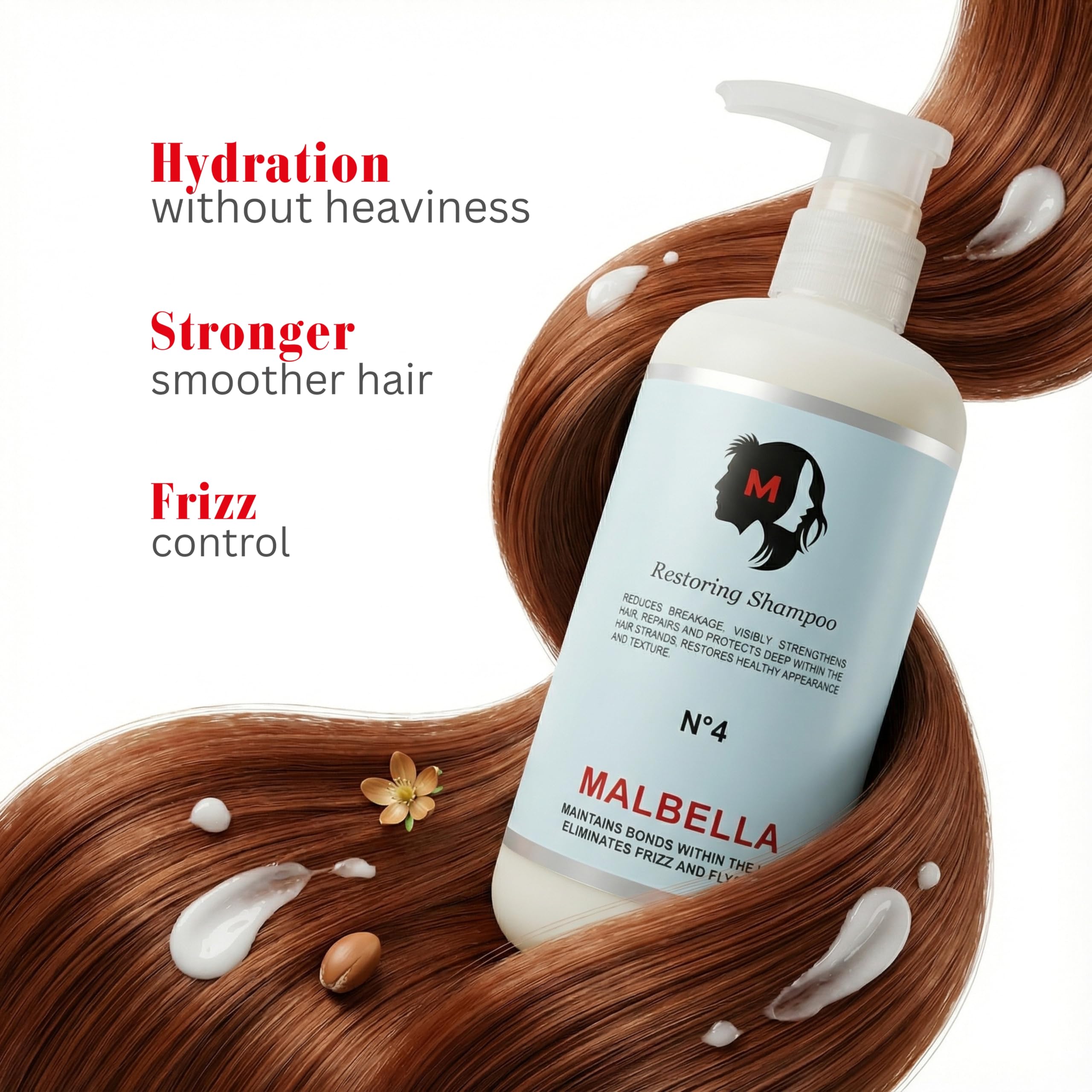 MALBELLA Professional Hair Shampoo – Sulfate-Free Hydration with Wheat Protein, Coconut Oil & Argania Kernel Oil